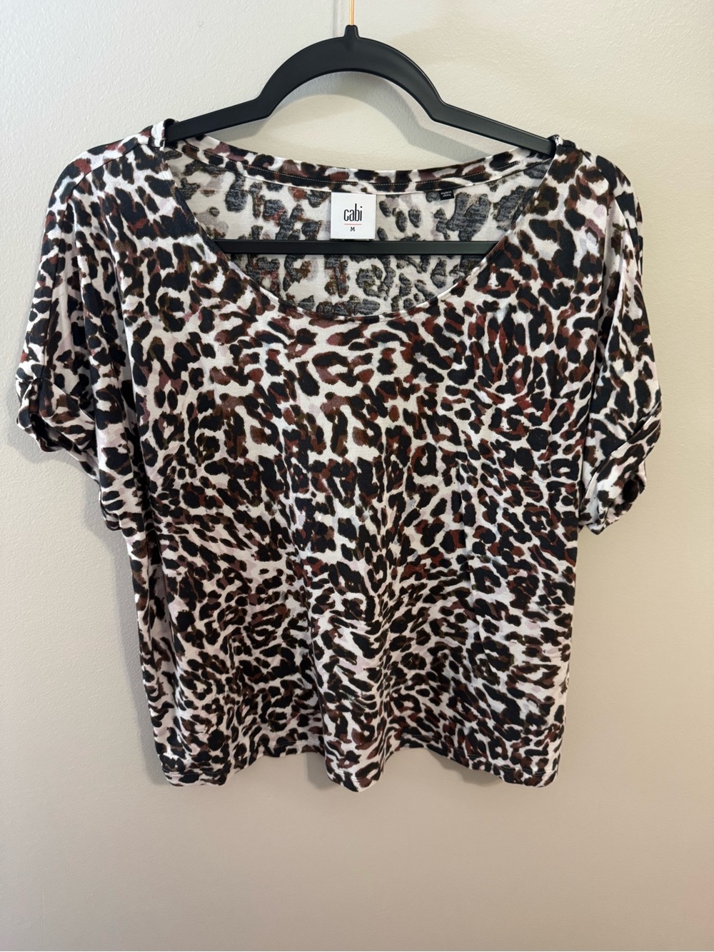 CAbi Leopard Print Short Sleeve Tee in Brown and Black on White